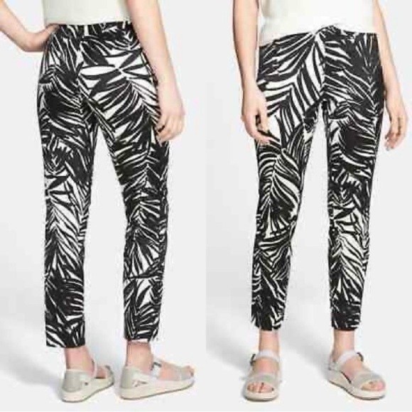 Lafayette 148 Stanton Palm Leaf Black and White Ankle Pants Size 4 - Picture 1 of 10